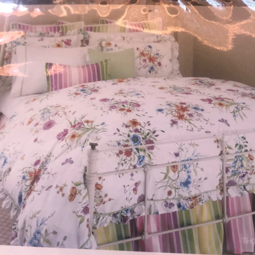 Tommy Hilfiger Pink and Green Striped Bedskirt